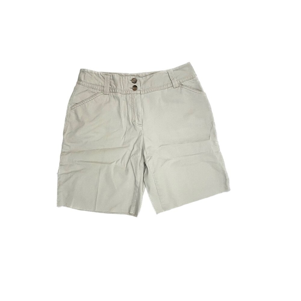 Rafaella Chino Shorts Womens 10 Beige Tan Raw Hem Cotton Blend Casual 9" Inseam